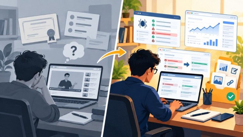 Comparison of passive SEO learning from videos versus practical SEO training with real website audits