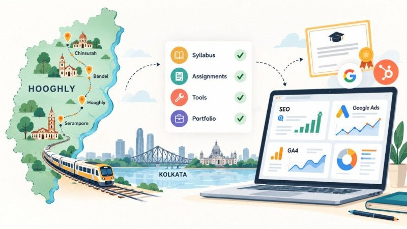 Comparison of digital marketing course options accessible from Hooghly, including classroom, online and free certification routes